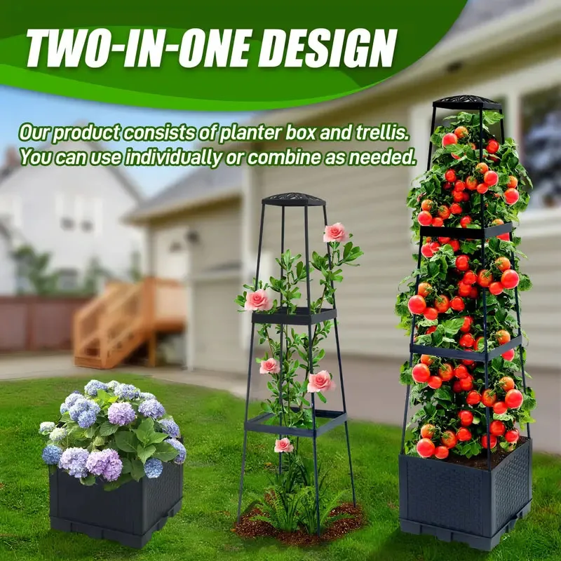 자체 급수 시스템이 장착된 토마토 재배 상자와 지지대가 - Hydroponic Tower 리뷰 및 가격